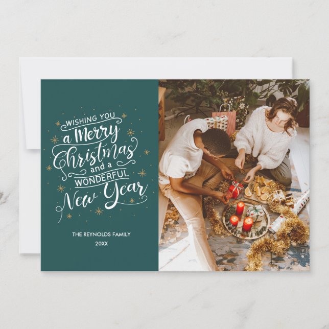Festividades Cartão de Férias da Família Teal Feliz de Natal (Frente)