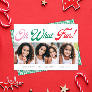 Festividades Cartão de Férias de 3 Fotos Colorido Script Oh Que