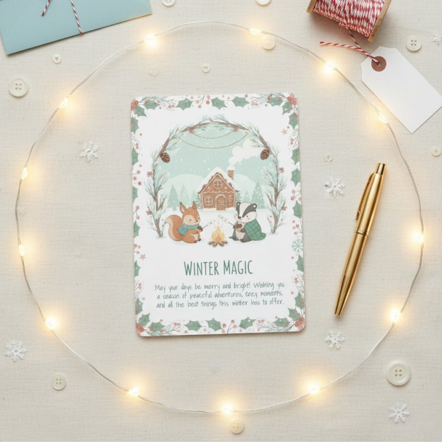 Festividades Cartão de Férias de Animais da Floresta com Magia  (Winter Magic Woodland Animals Holiday Card)