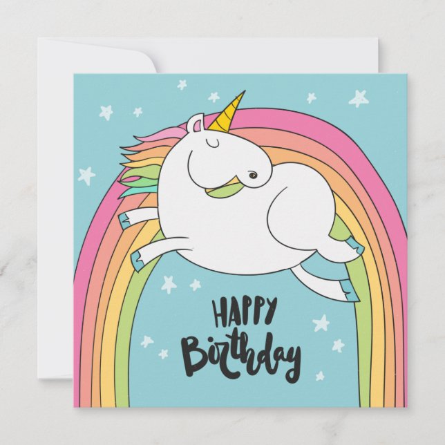Festividades Cartão de Férias de Aniversário Feliz da Unicorn (Frente)
