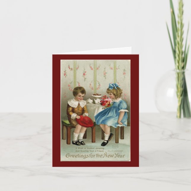 Festividades Cartão de Férias de Ano Novo Vintage (Frente)