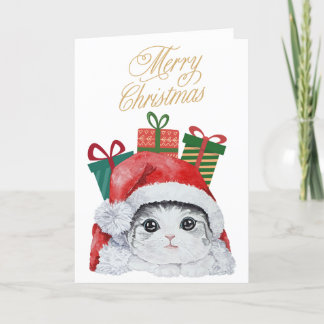 Festividades Cartão de Férias de Aquarela Fofo da Gatinha Papai