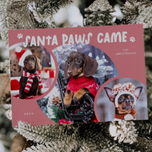 Festividades Cartão de Férias de Cachorro Rosa para papais noei