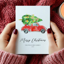 Cartão de Férias de Carro de Natal Vermelho