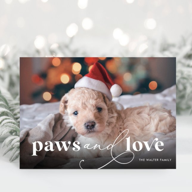 Festividades Cartão de Férias de Cheio de Peças e Amor (Paws and Love Full Photo Christmas Card)