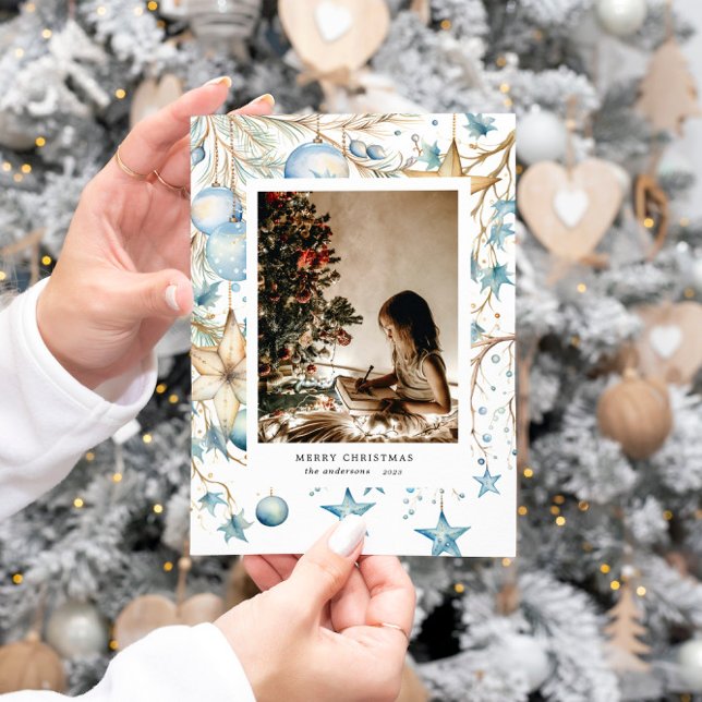 Festividades Cartão de Férias de Estrelas de Ornamentos Azuis (Criador carregado)