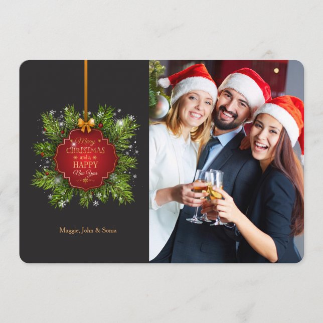 Festividades Cartão de Férias de Etiqueta de Natal Vermelho (Frente)