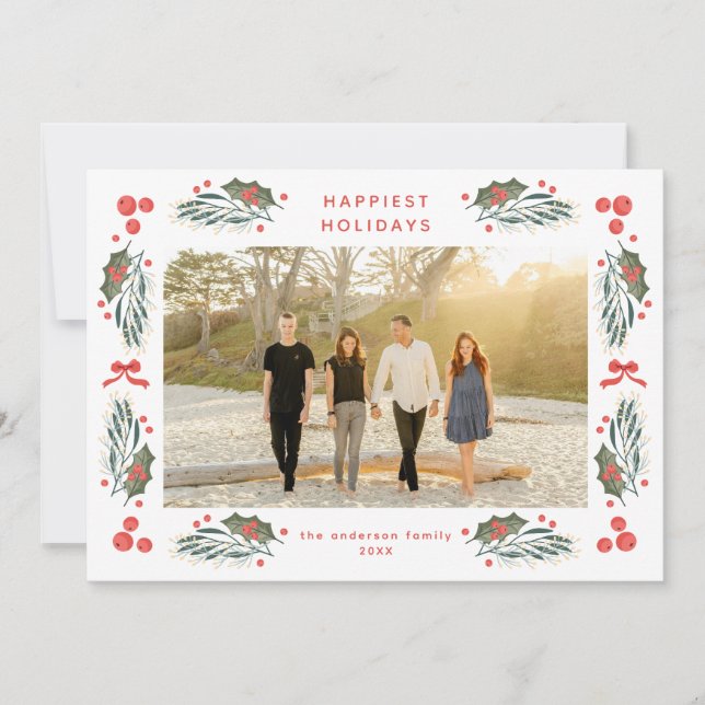 Festividades Cartão de Férias de Feriado Elegante Greenery (Frente)