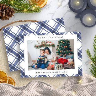 Festividades Cartão de Férias de Foto Azul e Branco