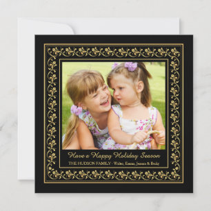 Festividades Cartão de Férias de Foto com Padrão Dourado