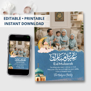 Festividades Cartão de Férias de Foto de Família Eid Mubarak Az