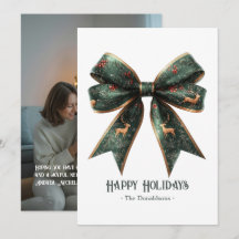 Cartão de Férias de Foto de Férias com Laço Verde 