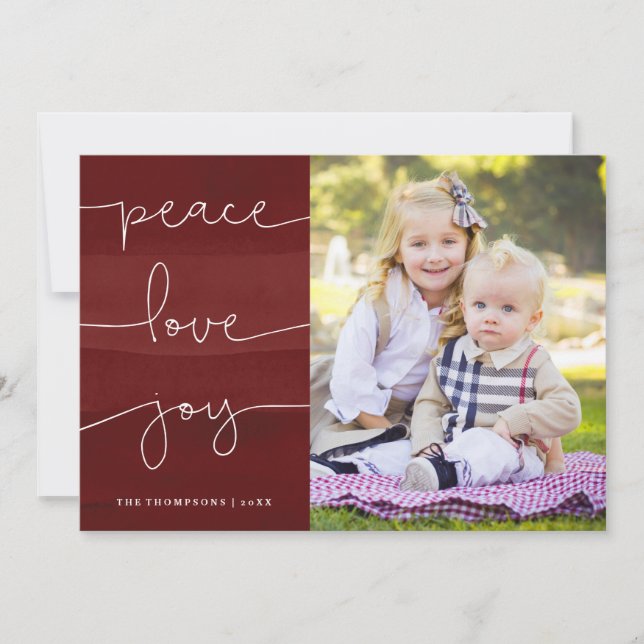 Festividades Cartão de Férias de Joy com Amor de Paz Pinto Verm (Frente)