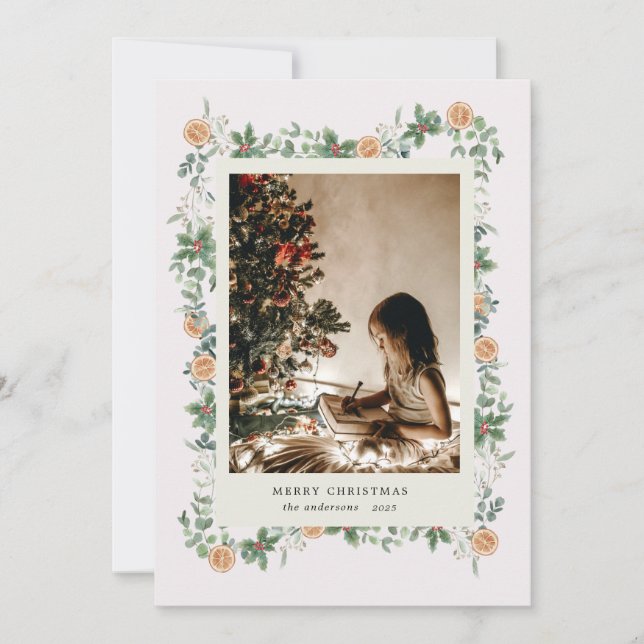 Festividades Cartão de Férias de Laranjas de Feriado em Greener (Frente)