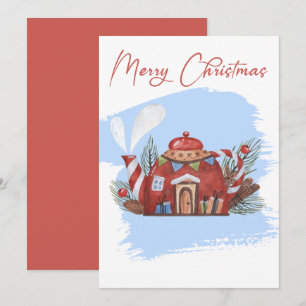 Festividades Cartão de Férias de Natal Blue Watercolor