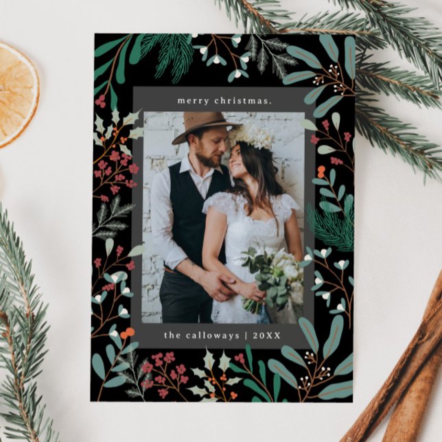 Festividades Cartão de Férias de Natal Botânico Preto (Criador carregado)