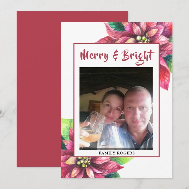 Festividades Cartão de Férias de Natal da Red Poinsettia (Frente/Verso)