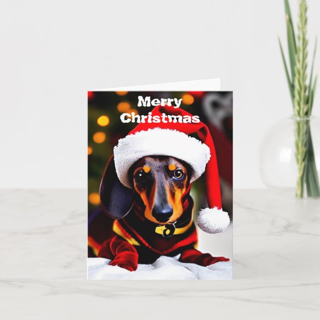 Festividades Cartão de Férias de Natal Dachshund feliz (Frente)