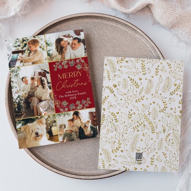 Festividades Cartão de Férias de Natal de Dourado Vermelho Mode (Criador carregado)