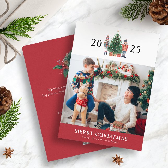 Festividades Cartão de Férias de Natal de Feliz Vermelho Modern (2025 Nutcracker Modern Red Merry Christmas Photo Holiday Card by Painted Paperie
)