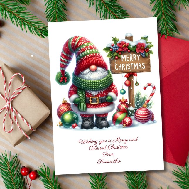 Festividades Cartão de Férias de Natal do Pai Natal (Gnome Santa Christmas Holiday Card. Personalize it with your message)