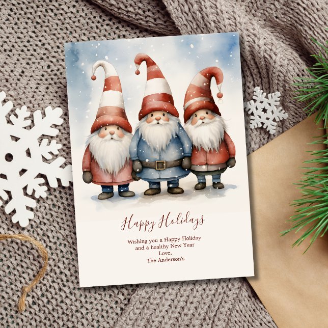 Festividades Cartão de Férias de Natal dos Gnomos Personalizado (Gnomes Christmas Holiday Card. Digital or Printed)