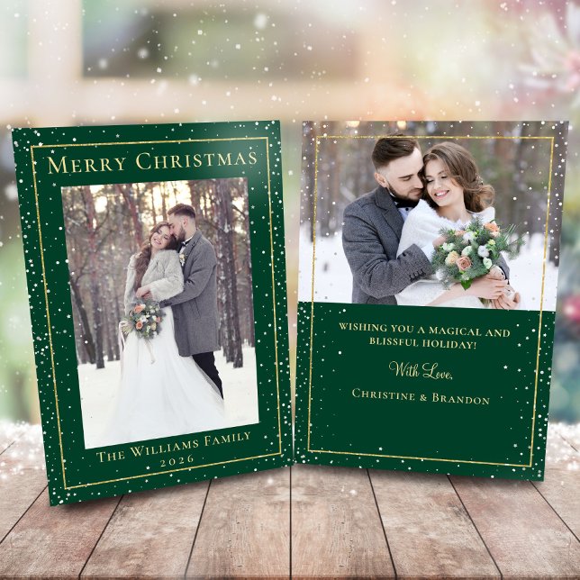 Festividades Cartão de Férias de Natal Dourado Verde - outono 2 (Criador carregado)