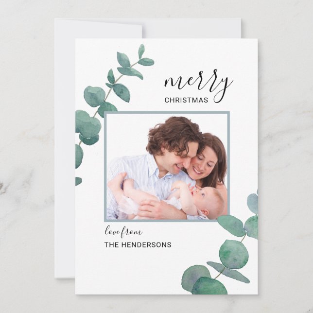 Festividades Cartão de Férias de Natal Eucalyptus Watercolor (Frente)