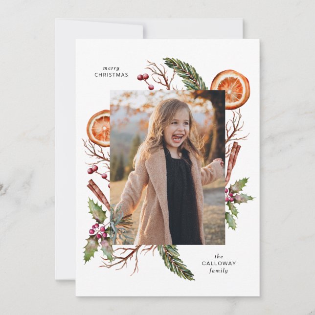 Festividades Cartão de Férias de Natal Greenery (Frente)