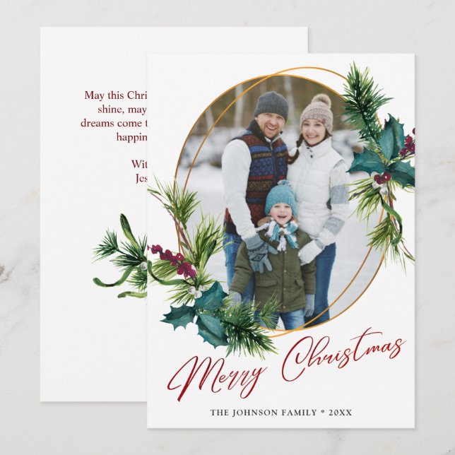 Festividades Cartão de Férias de Natal Holly Pine (Frente/Verso)