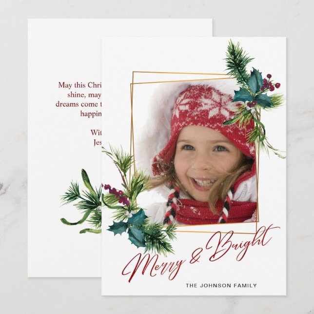 Festividades Cartão de Férias de Natal Holly Pine (Frente/Verso)