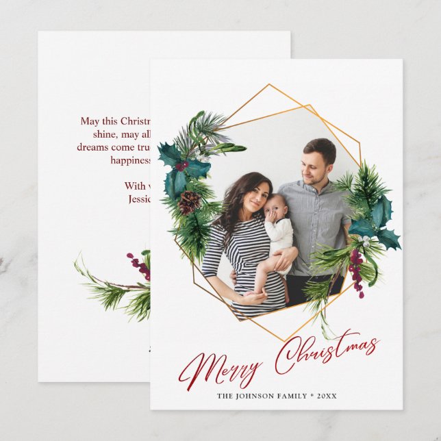 Festividades Cartão de Férias de Natal Holly Pine (Frente/Verso)