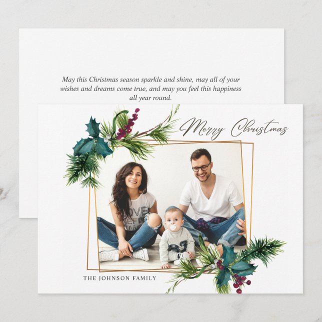 Festividades Cartão de Férias de Natal Holly Pine (Frente/Verso)