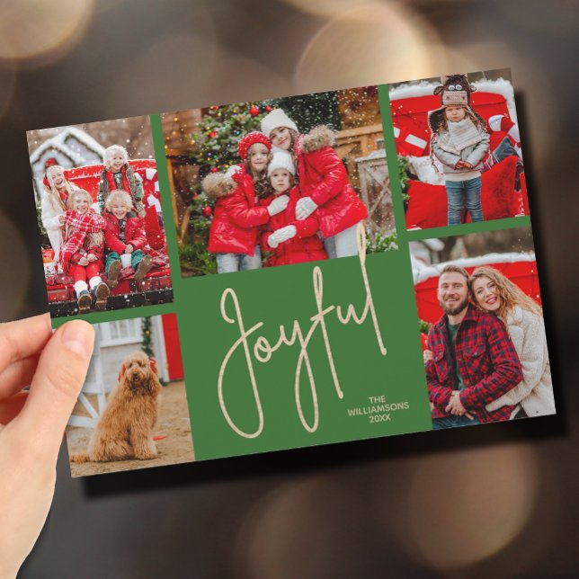 Festividades Cartão de Férias de Natal JOYFUL 5 (Gold JOYFUL Multi Photo Christmas Holiday Cards - INSTANT DOWNLOAD and/or PRINTED or both!)