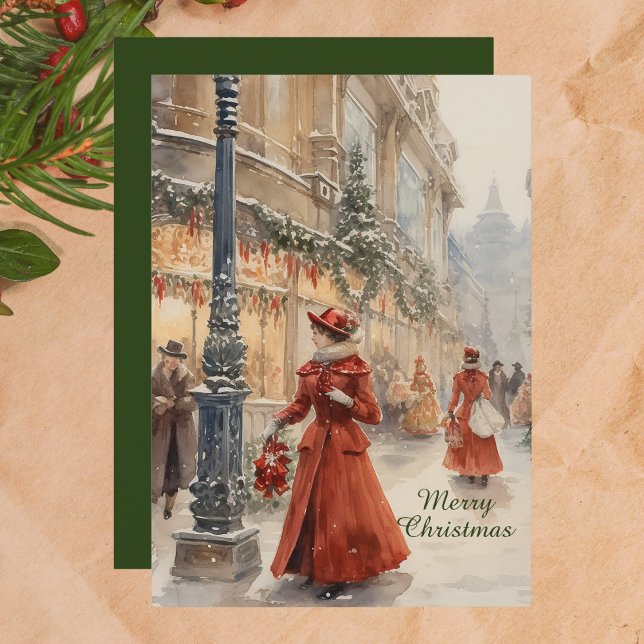 Festividades Cartão de Férias de Natal Merry Victorian Watercol (Criador carregado)