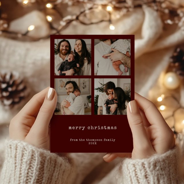 Festividades Cartão de Férias de Natal Mínimo com 4 Fotografias (4 Photo Minimalist Merry Christmas Holiday Card)