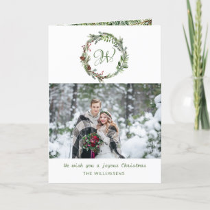 Festividades Cartão de Férias de Natal Monograma Pine Wreath