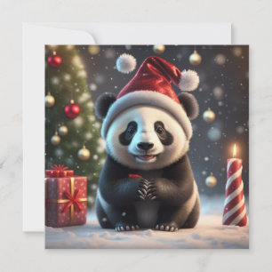 Festividades Cartão de Férias de Natal panda fofo