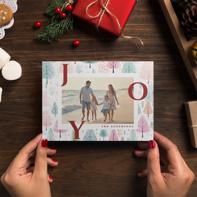 Festividades Cartão de Férias de Natal Red Joy Pastel (Criador carregado)