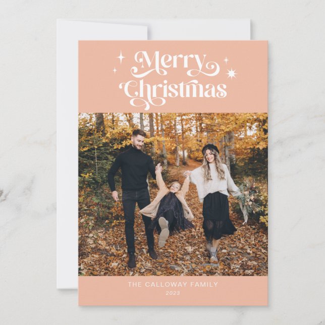 Festividades Cartão de Férias de Natal Rosa Retroativo (Frente)