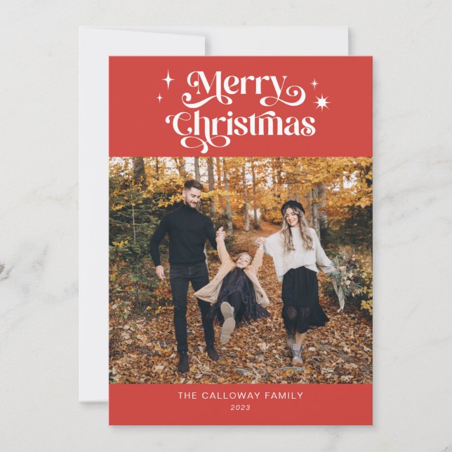 Festividades Cartão de Férias de Natal Vermelho Retroativo (Frente)