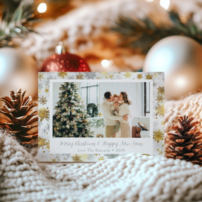 Festividades Cartão de Férias de Neve Elegante Dourado e Silver (Criador carregado)