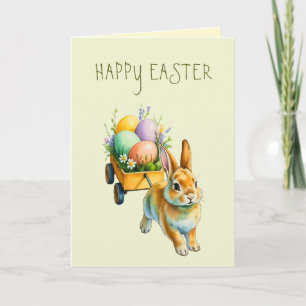 Festividades Cartão de Férias de Páscoa em Aquarela Bunny Wagon