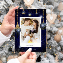 Cartão de Férias de Pedido de Joias Azul Dourado p