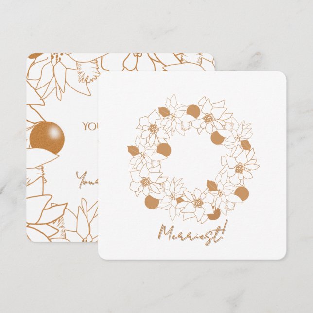 Festividades Cartão de Férias de Poinsettia Minimalista Dourada (Frente/Verso)