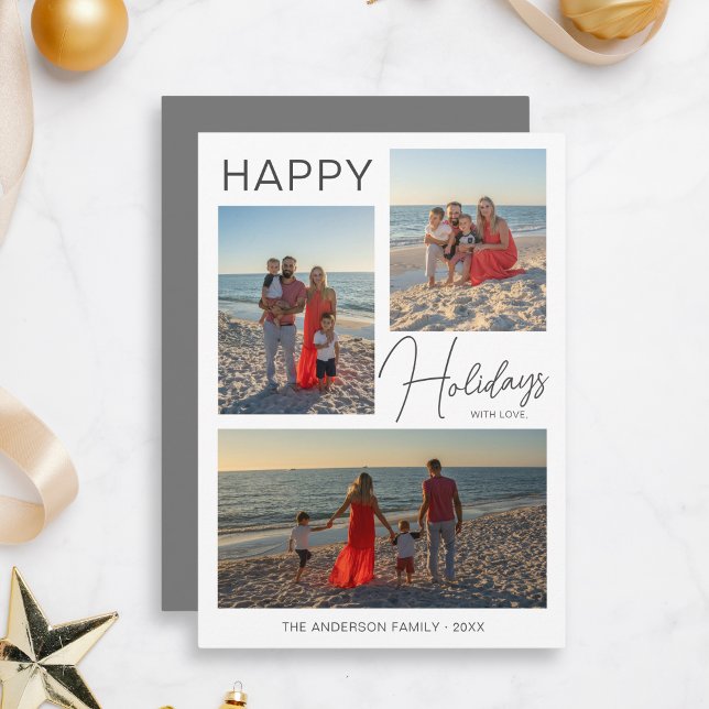 Festividades Cartão de Férias de Script Moderno de Natal 3 (Christmas Modern Minimalist Photo Collage Holiday Card by MINTIC DESIGN STUDIO)