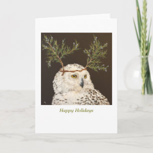 Festividades Cartão de férias de Snowy Owl a branco