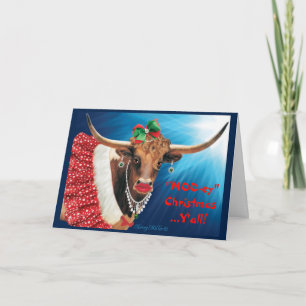 Festividades Cartão de Férias de Vaca Longhorn Cômico