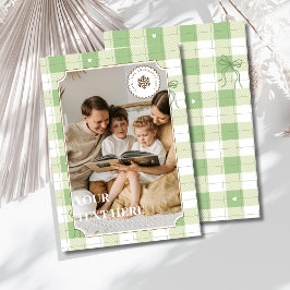 Festividades Cartão de Férias de Xadrez Gingham Verde Simples