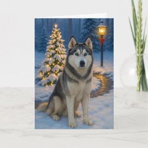 Festividades Cartão de Férias do Husky Siberiano